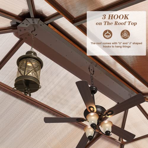 EROMMY 10' x 12' Hardtop Gazebo, Aluminum Frame Gazebos with Galvanized Steel Double Roof, Permanent Outdoor Metal Pavilion with Curtain and Netting for Patio, Lawn, Deck