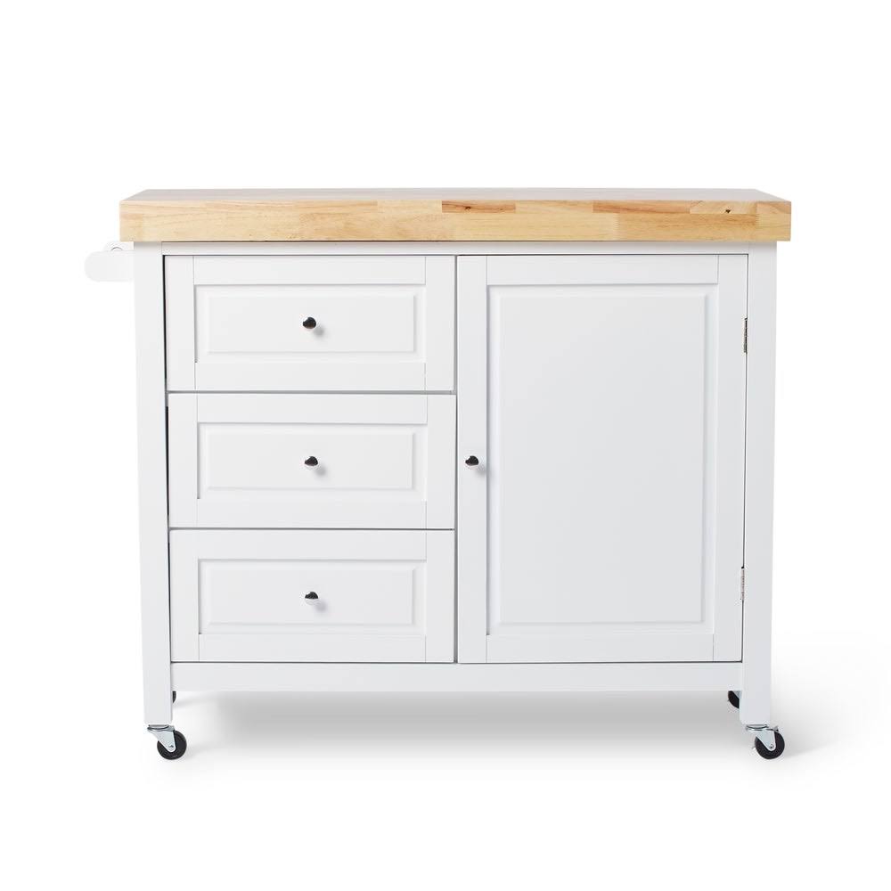 Copper Grove Macaulay Natural Rubberwood Kitchen Island Cart - White