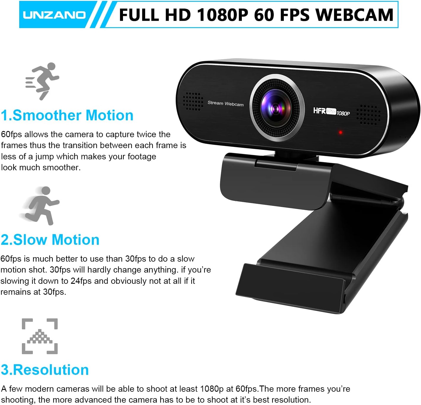 1080P 60FPS Webcam with Microphone,Full HD Computer Web Camera,Auto-Focus 80° Wide Angle Built-in Dual Noise Reduction Mics,Webcam for Online Class, Zoom Skype Facetime Teams, PC Mac Laptop Desktop