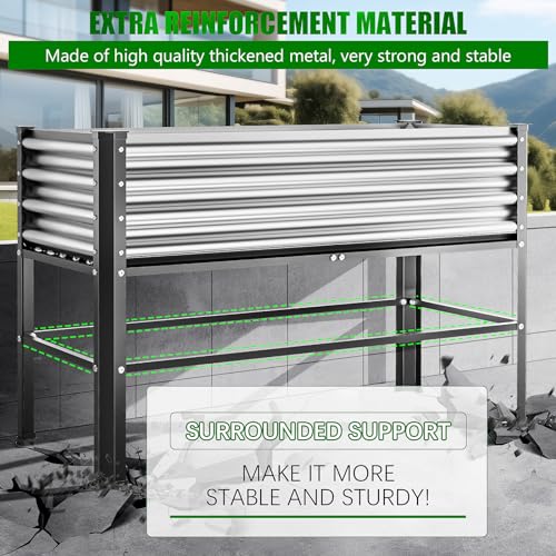 Raised Garden Bed with Legs, 48×48×32in Large Outdoor Metal Galvanized Garden Planting Box,1000lb Capacity for Vegetables Lawn Green Flowers, Fruits, Terrace