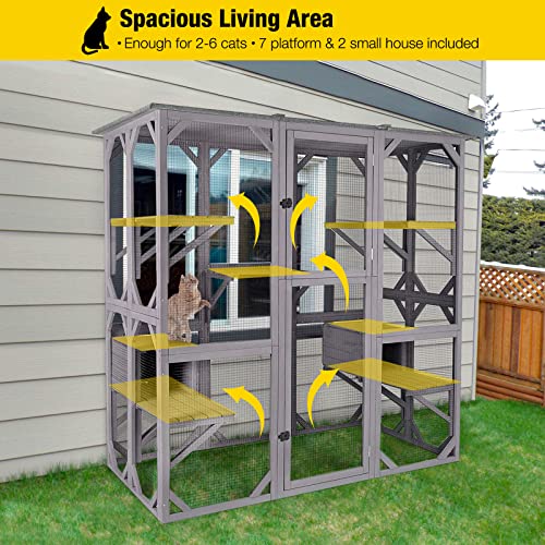 Aivituvin Catio Outdoor Cat Enclosure Large Cat House for Mulitiple Cats Walk in Kitty Cage with Tarp Roof 70"