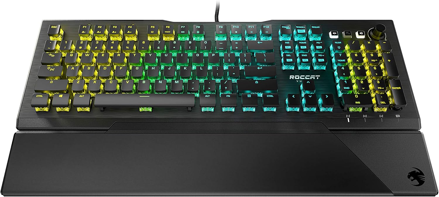 ROCCAT Vulcan TKL Pro PC Gaming Keyboard, Linear Optical Titan Switch, AIMO RGB Lighting, Tenkeyless Mechanical Feel Speed Keystroke, Low Profile Ergonomic Design for Wrist Rest Support, White