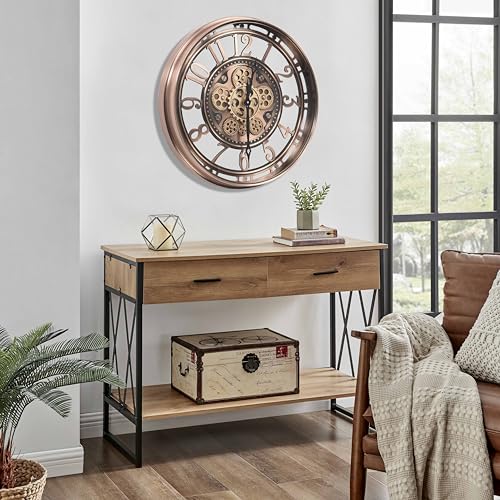Moving Gear Wall Clock for Modern Farmhouse Living Room Decor,Large Industrial Steampunk Wall Clock,Metal Wall Clock Decorative for Home Office, Dinning Room,Copper (21 Inch)