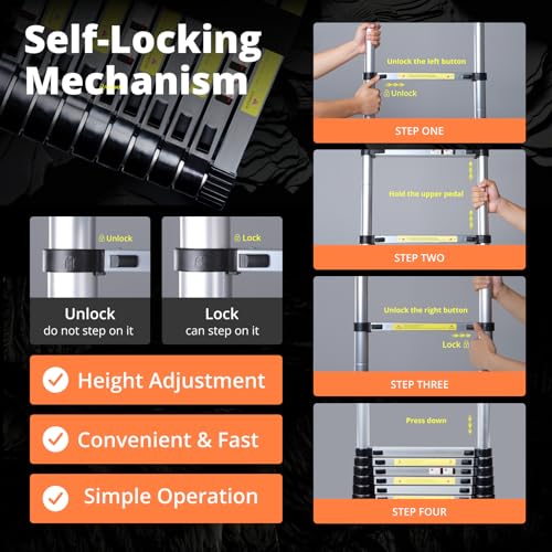 EvaStar 26.2FT Telescoping Ladder, Aluminum Lightweight Extension Ladder w/Triangle Stabilizer, Stabilizer Bar & Wheels, 330lbs Capacity Collapsible Ladders, Telescopic Ladder for Home & Outdoor