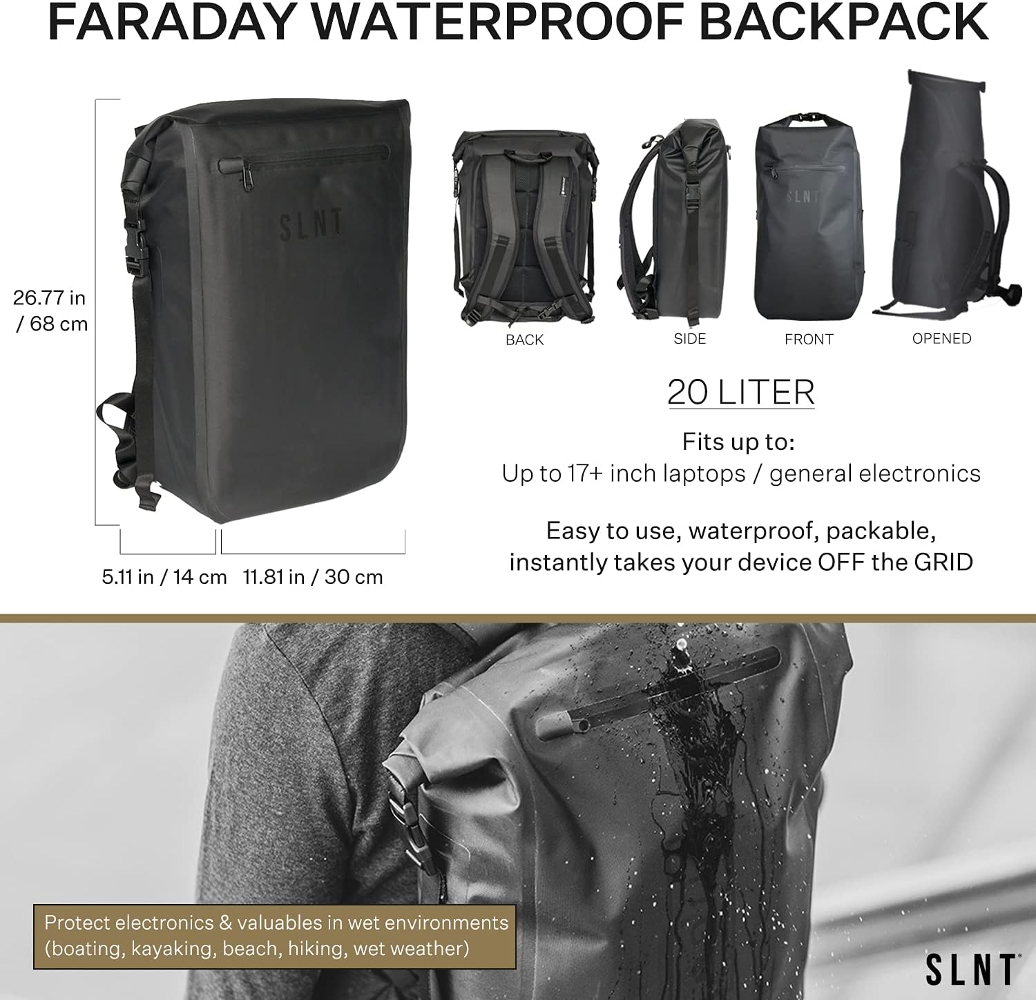 Silent Pocket Faraday Waterproof Backpack - Signal Jamming Faraday Bag Protects Against Identity Theft with Signal Blocking, Protect your Data and Devices during Work, School, Travel, Hiking, Outdoors