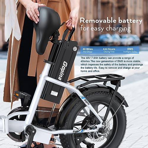 Vivi Gopina Electric Bike, 16" x 3.0 Fat Tire Electric Bike, 350W Step Thru Electric Bicycle, 48V Removable Battery, Up to 40 Miles, LCD Display, 20mph, 7 Speed, UL 2849 Certification