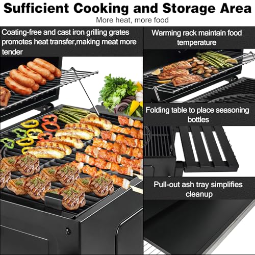 Charcoal Grills,Outdoor BBQ Grill Large Smoker Grill with Side Table,Backyard Barbecue Grill Patio and Parties,Grills Outdoor Cooking with Cast Iron Grill Grates