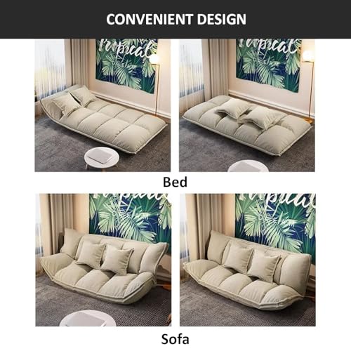 Convertible Folding Sofa Bed, Multifunctional Lazy Floor Couch, Fold-Out Futon Sofa Sleeper Chair, Cotton Linen Twin Size Bed for Bedroom Living Room Guest, Balconies (Blue, 51.1")