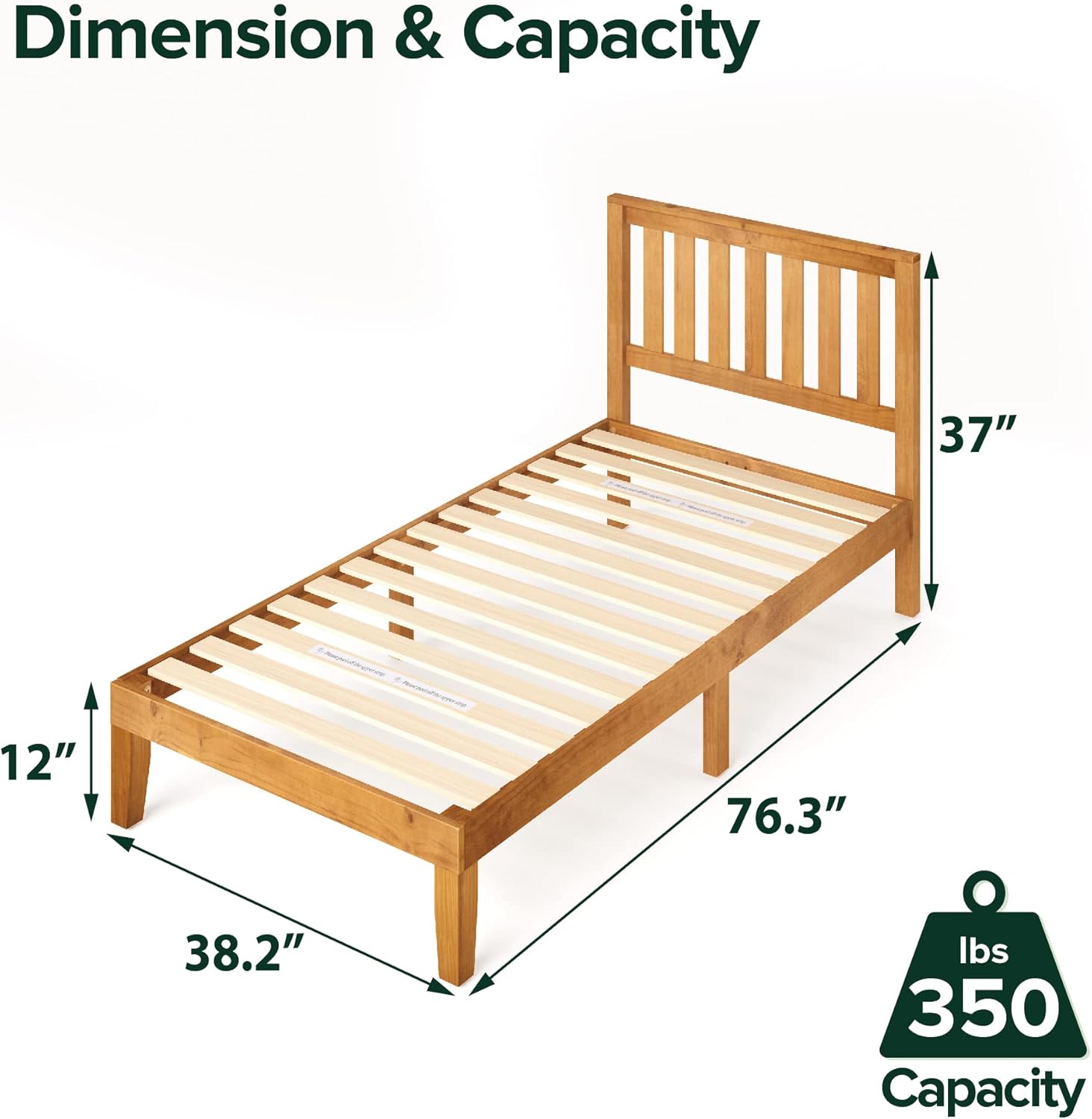 ZINUS Alexia Wood Platform Bed Frame with headboard / Solid Wood Foundation with Wood Slat Support / No Box Spring Needed / Easy Assembly, Rustic Pine, Twin