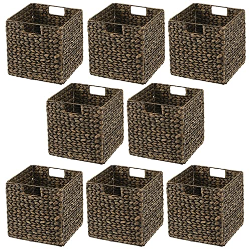 mDesign Natural Woven Hyacinth Cube Organizer Basket with Handles - Storage for Kitchen Cabinet or Pantry Shelf, Perfect for Cubby Storage Units, Holds Snacks or Small Appliances, 8 Pack, Black Wash