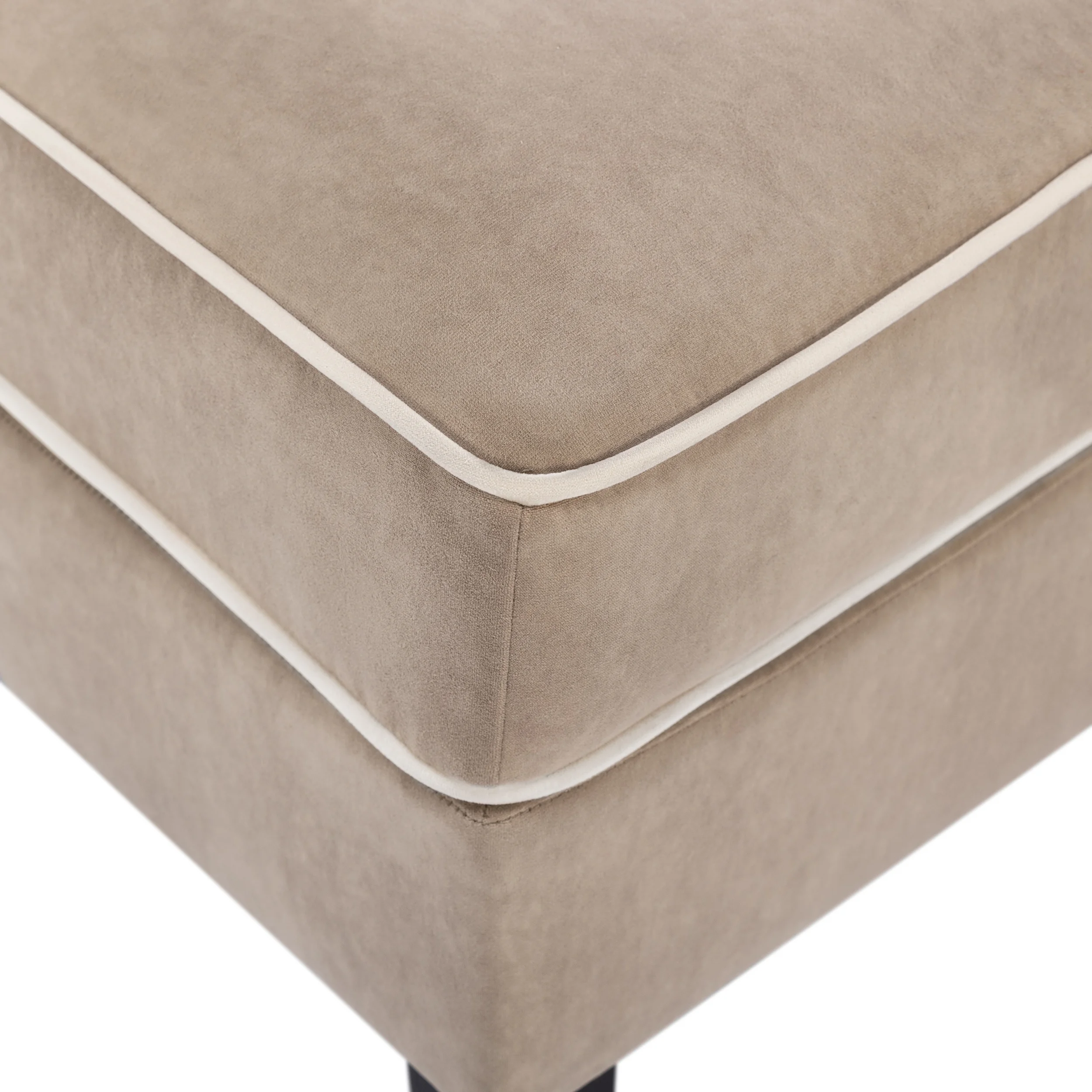 CoSoTower Velvet Upholstered Accent Chair with Cream Piping, Tan and Cream