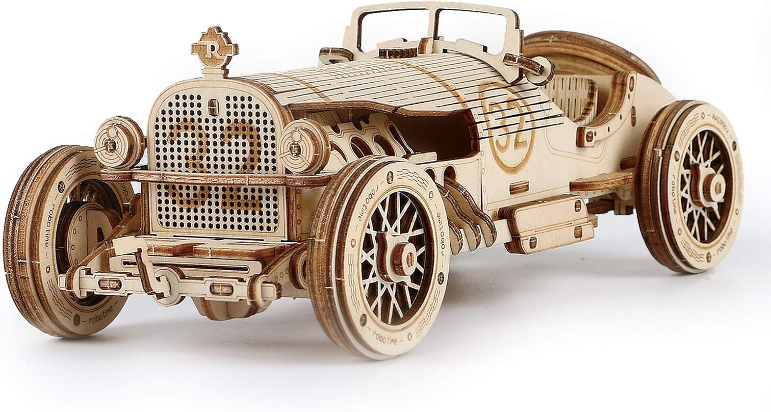 ROBOTIME 3D Wooden Puzzle Collectible Model Car Kit for Adults and Kids 1:16 Scale Model Grand Prix Car Pack of 2