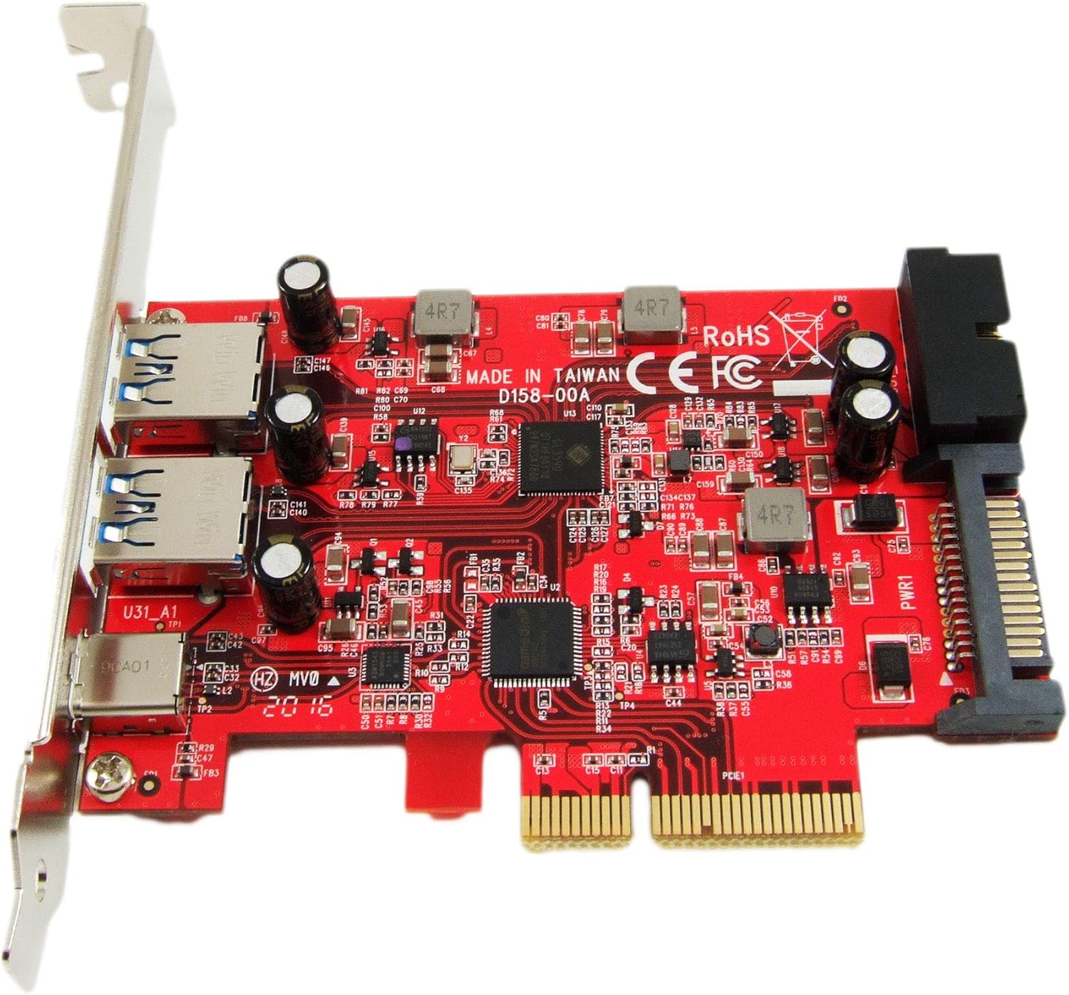 Ableconn PEX-UB158 USB 3.1 5-Port PCIe 3.0 Card (1x USB-C & 2X USB-A & 1x 2-Port Internal USB Header) - USB 3.1 PCIe Gen3 x4 Lane Host Adapter Card (ASMedia ASM3142 Controller)