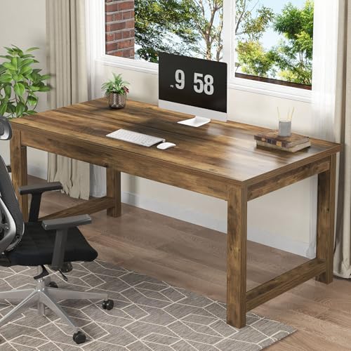 Tribesigns Modern Computer Desk, 63 x 31.5 inch Large Executive Office Desk Computer Table Study Writing Desk Workstation for Home Office, Spliced Desktop, White