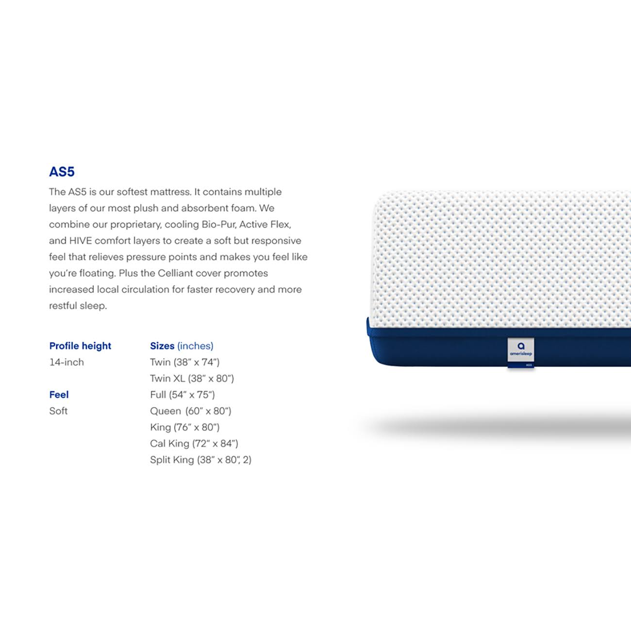 Amerisleep AS5 Soft Feel Bio Core Plush Foam Active Flex Mattress Queen