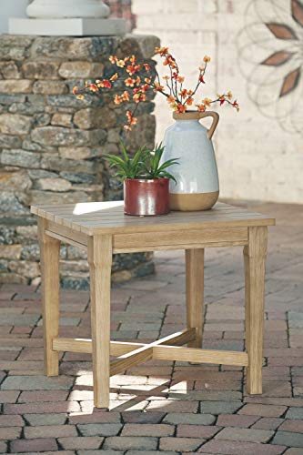 Signature Design by Ashley Carter Hall Outdoor Eucalyptus Patio Sofa with Cushion, Beige