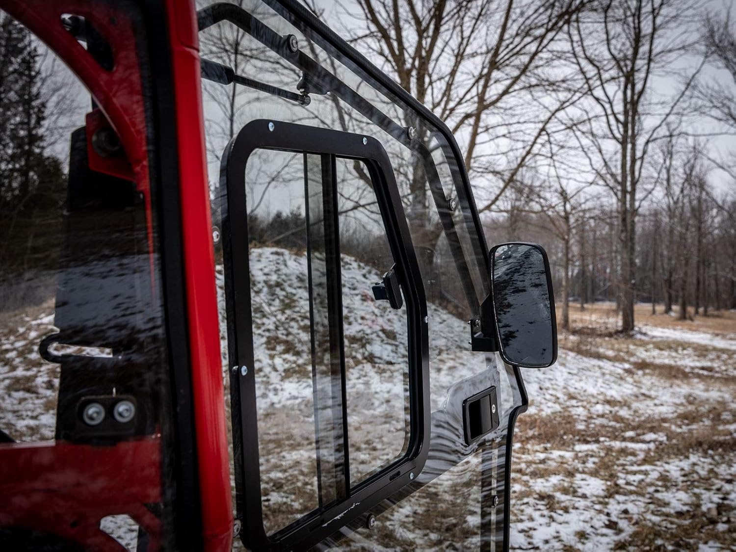 SuperATV Cab Enclosure Doors for Polaris General 1000/XP 1000 (See Fitment)- Lightly Tinted Scratch Resistant Polycarbonate- 250x Stronger Than Glass - Side Mirrors Included - Built In Sliding Window