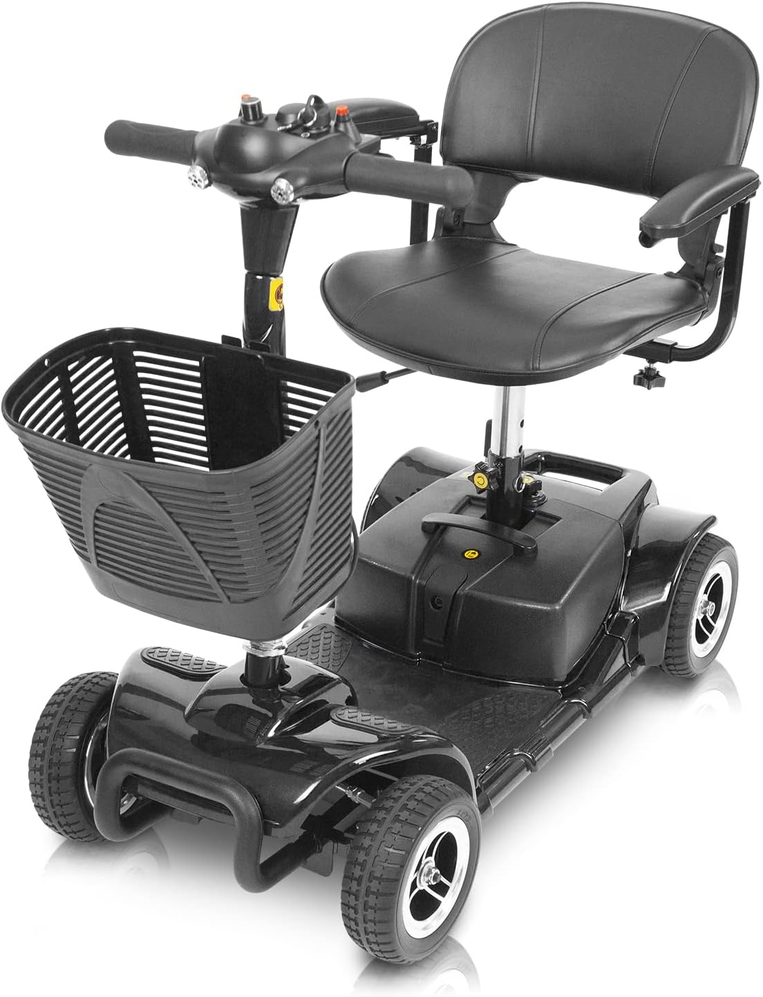 Vive 4 Wheel Mobility Scooter - Electric Powered Wheelchair Device - Compact Heavy Duty Mobile for Travel, Adults, Elderly - Long Range Power Extended Battery with Charger and Basket Included