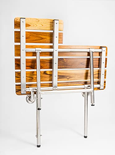 ADA Bathroom Shower Bath Seat, Folding, Wall-Mounted, Rectangular, Right Hand, Teak Finish 26"x21"