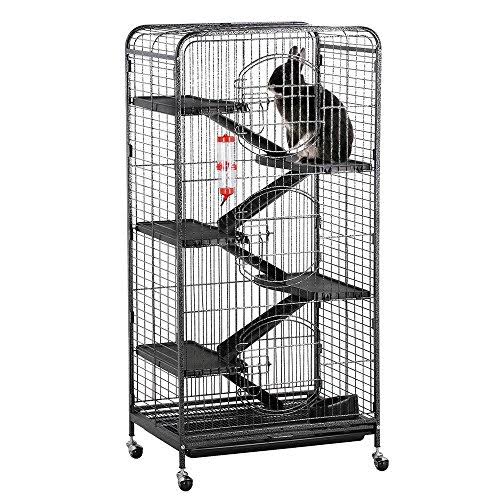 Yaheetech 52” 6 Level Indoor Ferret Rabbit Small Animal Cage Hutch Black with 3 Front