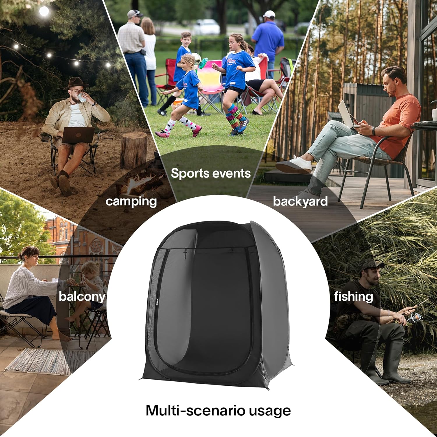 Eighteentek Instant Pop-Up Sports Tent Portable Screen Room Canopy 1-2 Person Pop-up Fine-Gauge Mesh Outdoor Sun Shelter with Carry Bag for Patio, Backyard, Deck & Outdoor Activities, Beige