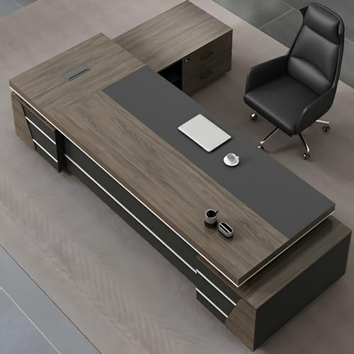 L-shape Office Desk with Locking Drawers and Cable Management, L Shape Executive Desk with File Cabinet Storage, Modern Wooden Computer Desk 79" L x 31.5" W x 29.5" H - Left Hand Return