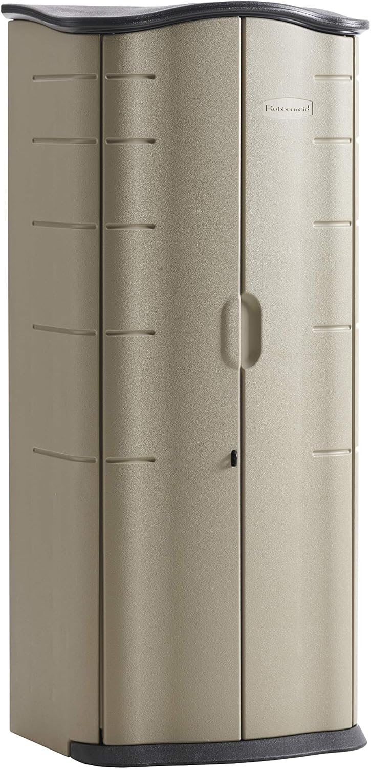 Rubbermaid Vertical Resin Weather Resistant Outdoor Garden Storage Shed, 2x2.5 Feet, Olive and Sandstone