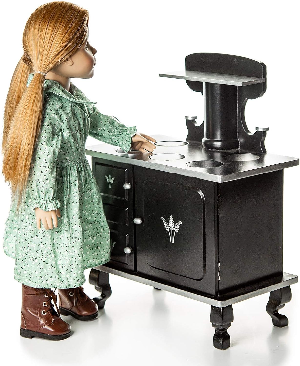 THE QUEEN'S TREASURES 18 Inch Doll Kitchen Furniture, Little House on The Prairie Fully Assembled Old Fashioned Wood Cook Stove, Oven, and Log Set, Compatible with American Girl 18 Inch Dolls