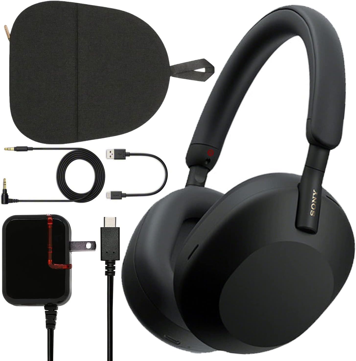 Sony WH-1000XM5 Noise-Canceling Wireless Over-Ear Headphones (Black WH1000XM5/B) Bundle + Wall Charger with USB Type-C Cable