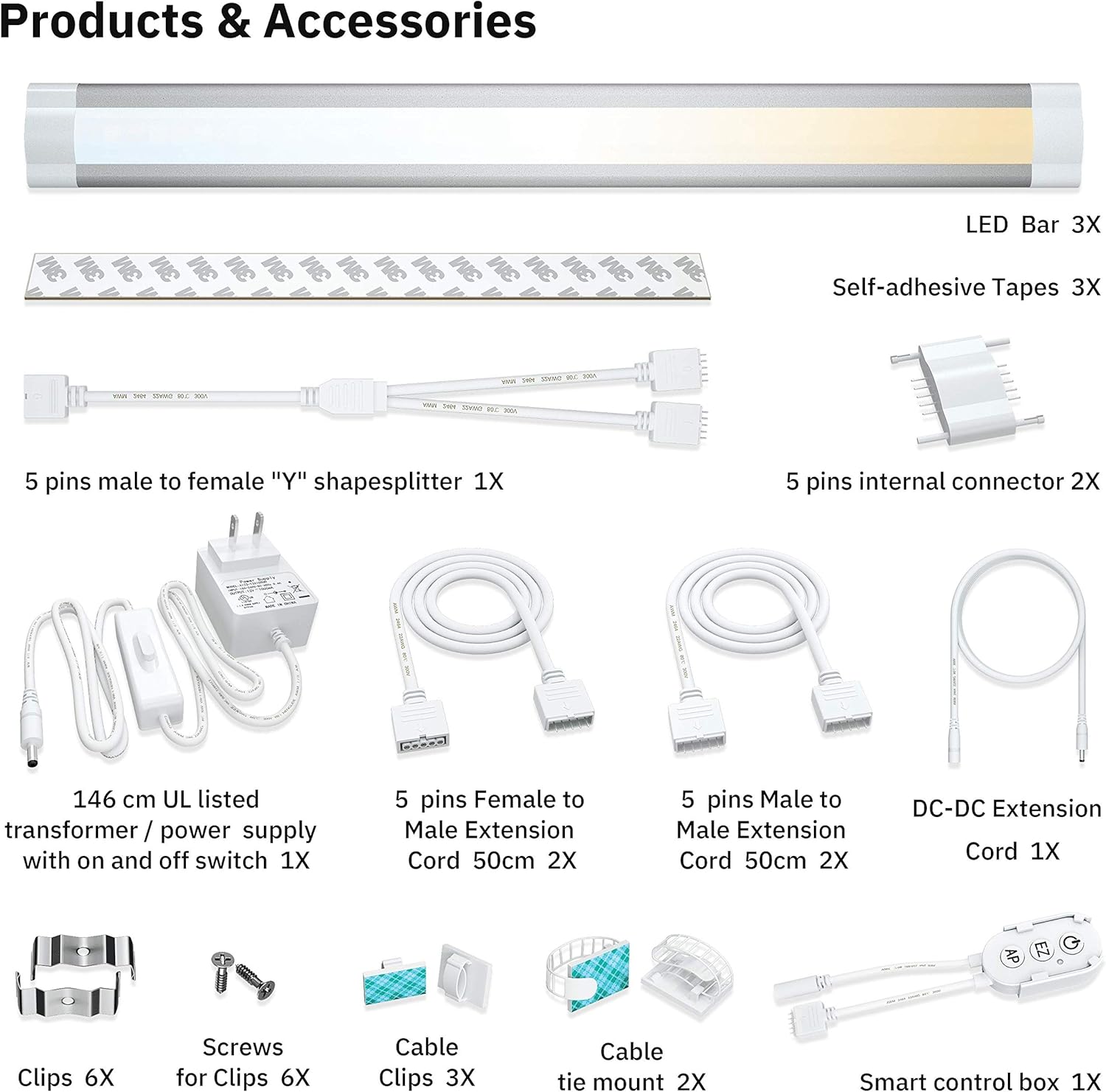 Smart Under Cabinet Lights Work with Alexa Echo, Google ,Siri, LED Light for Kitchen Shelf Counter Lighting with App, Voice Activated Dimmable and Linkable Warm to Cool White (3 Lights Bar Kit)
