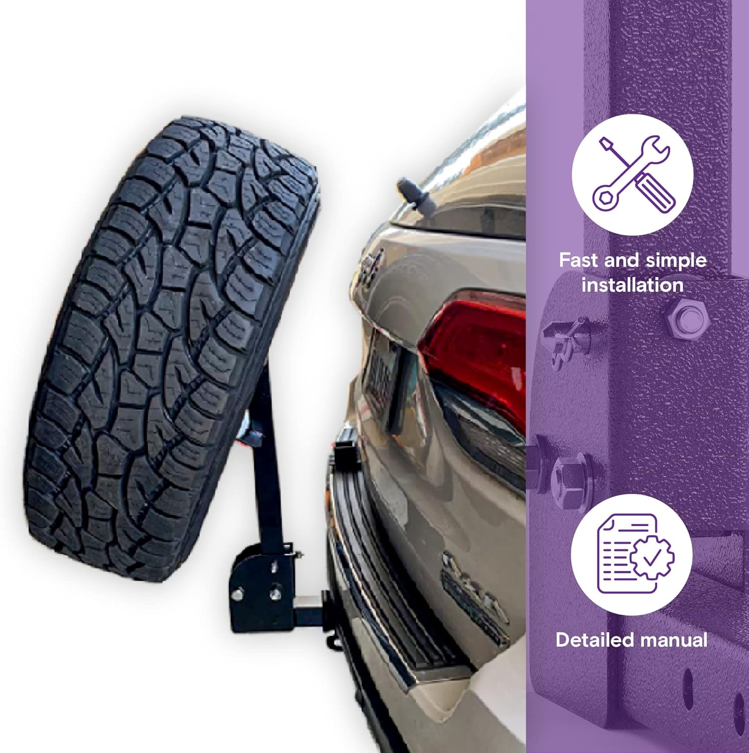FIXA TOOLS Hitch Spare Tire Mount Universal Trailer Hitch Tire Carrier Foldable Construction for SUV Hitch Mount Collapsible Mount Rack Adaptor for 2-inch Receiver Front and Back Rear Tailgate