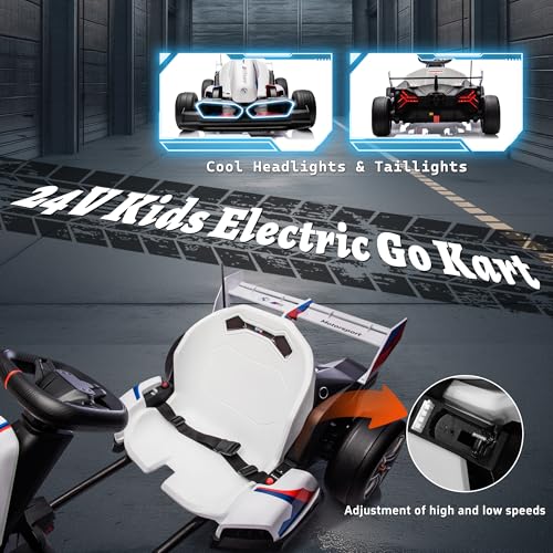 FORESEE 36V Licensed BMW Kids Electric Go Kart, Battery Powered Drift Kart w/Adjustable Seat, Ride On Toy for Big Kids Ages 6+, 8.6MPH Racing Go Cart w/600W Motor, LED Lights & Safety Belt, Black