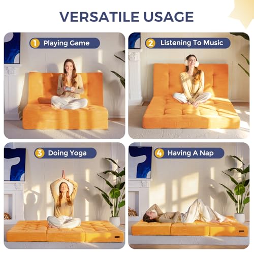 MAXYOYO Tri-Fold Mattress, 6 Inch Tufted Folding Mattress Full Foam Bed, Foldable Floor Mattress Guest Bed Mattress Topper Portable Camping Sleeping Bed with Corded Fabric, Black, 53"x75"
