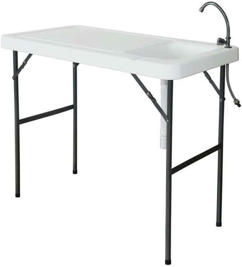 PMSW FCT01 Fishing Cleaning Table with Sink, Portable Folding Camping Sink Table Fish Fillet Table with Sink Faucet for Picnic Camping Gardening Kitchen, White