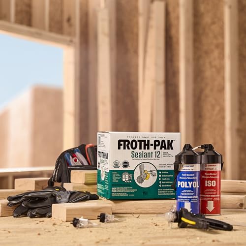 Froth-Pak 12 Spray Foam Sealant Kit, 3ft Hose, 2-Pack. Low GWP Formula. Seals Cavities, Penetrations & Gaps. Yields Up to 12 Board ft. at 2” Thick, 4” Width. Two Component, Polyurethane, Closed Cell