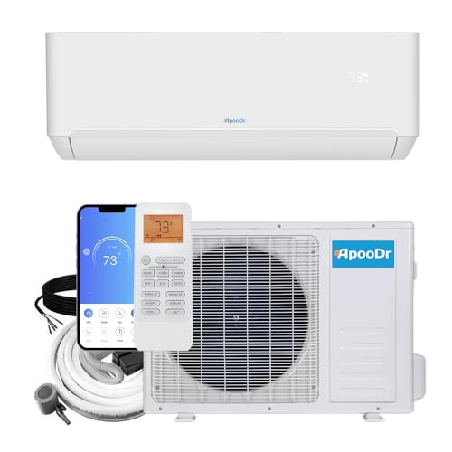 ApooDr AT-Pro Series 9,000 BTU – 24000 BTU Mini Split Air Conditioner Ductless Inverter System with Heat Pump,Energy-Star Wi-Fi with 16 Ft. Kit