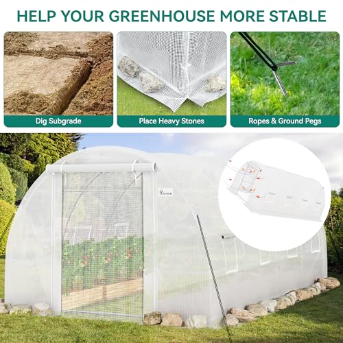 YITAHOME 20x10x6.5ft Greenhouses Large Walk-in Green House Heavy Duty Tunnel Green Houses Outdoor Portable Plant Gardening Upgraded Galvanized Steel Frame Zipper Doors 5 Crossbars Garden, Green