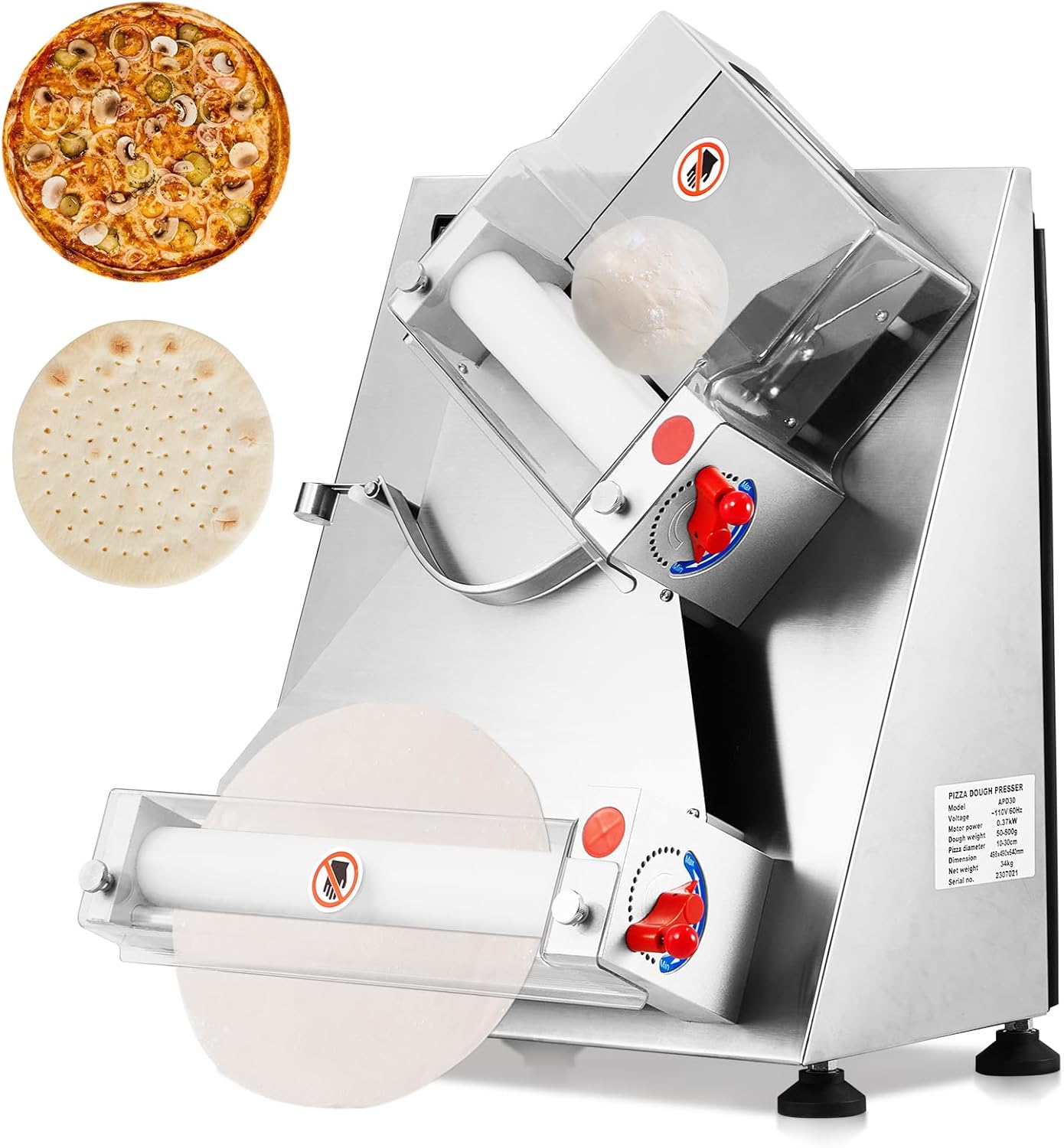 Pizza Dough Roller Sheeter, Max 12" Automatic Commercial Dough Roller Sheeter, 370W Electric Pizza Dough Roller Stainless Steel, Suitable for Noodle Pizza Bread and Pasta Maker Equipment
