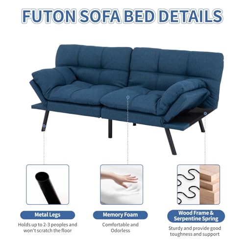 MUUEGM Futon Sofa Bed Futon Couch Leather Futon Memory Foam Futon Couch, Faux Leather Futon Couch Modern Loveseat Daybed Sofa for Living Room, Bedroom, Office, Black