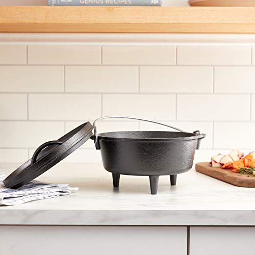 Lodge 10 Quart Pre-Seasoned Cast Iron Camp Dutch Oven with Lid - Dual Handles - Use in the Oven, on the Stove, on the Grill or over the Campfire - Black