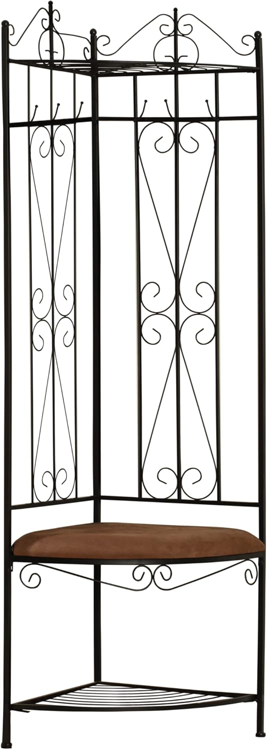 KB Designs - 6 Hook Corner Hall Tree with Bench & Shoe Storage, Black/Brown