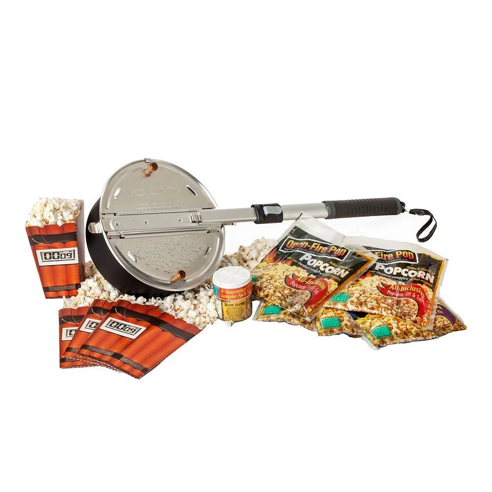Open Fire Pop 13-Piece Aluminum Black Popcorn Popper Set