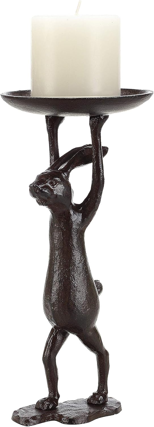 Creative Co-Op Cast Iron Rabbit Candleholder in Antiqued Bronze Finish