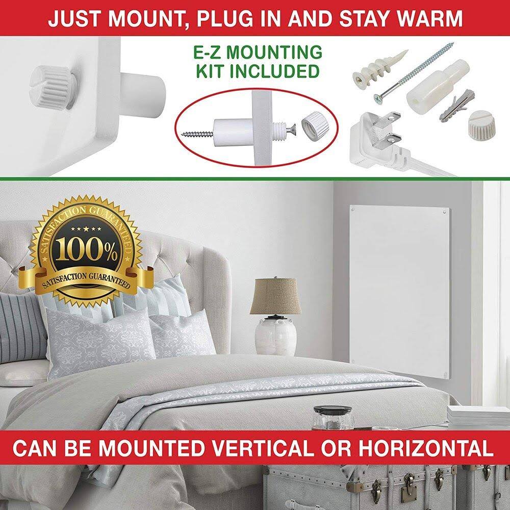 EconoHome Wall Mount Space Heater Panel - with Thermostat - 600 Watt Convection Heater - Ideal for 200 Sq ft Room - 120V Electri