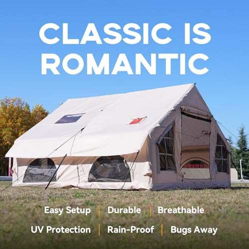 Inflatable Camping Tent with Pump,4-6 Person Waterproof Blow Up Air Tent for Camping Hiking,Easy to Set Up 4-Season Inflatable House Tent with Oversized Canopy.