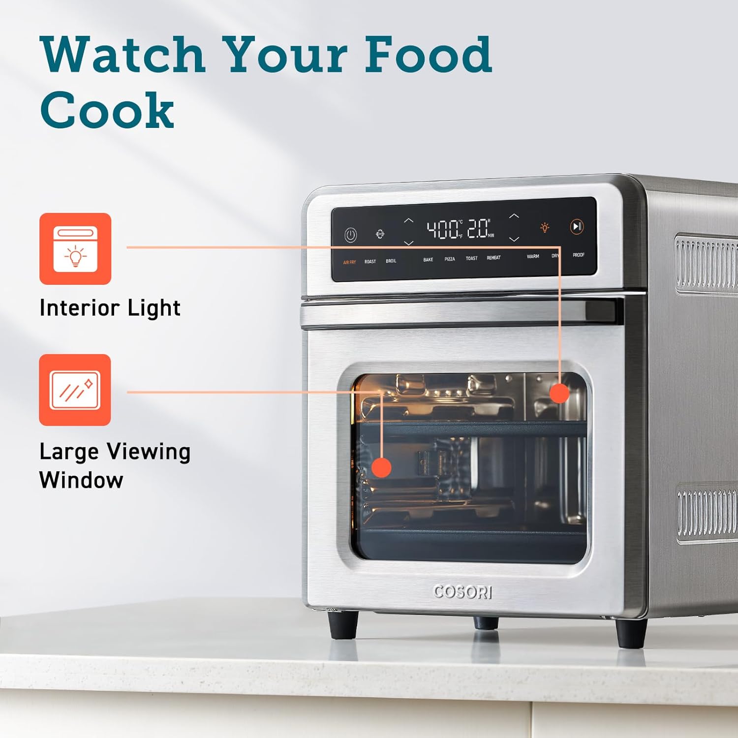 COSORI Air Fryer Toaster Oven, 13 Qt Fits 4 lbs Chicken, 11-in-1 Functions for Small Kitchen Countertop, with Rotisserie, Dehydrate, Bake, Roast, Reheat, In APP Recipes & 6 Accessories, Silver