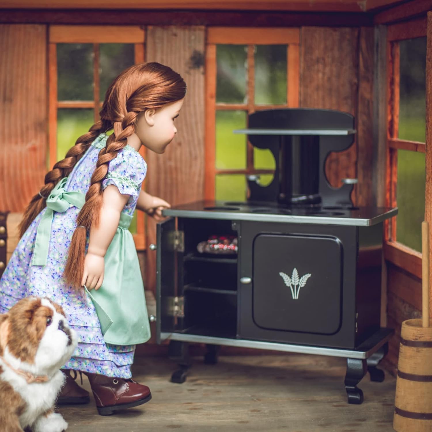 THE QUEEN'S TREASURES 18 Inch Doll Kitchen Furniture, Little House on The Prairie Fully Assembled Old Fashioned Wood Cook Stove, Oven, and Log Set, Compatible with American Girl 18 Inch Dolls