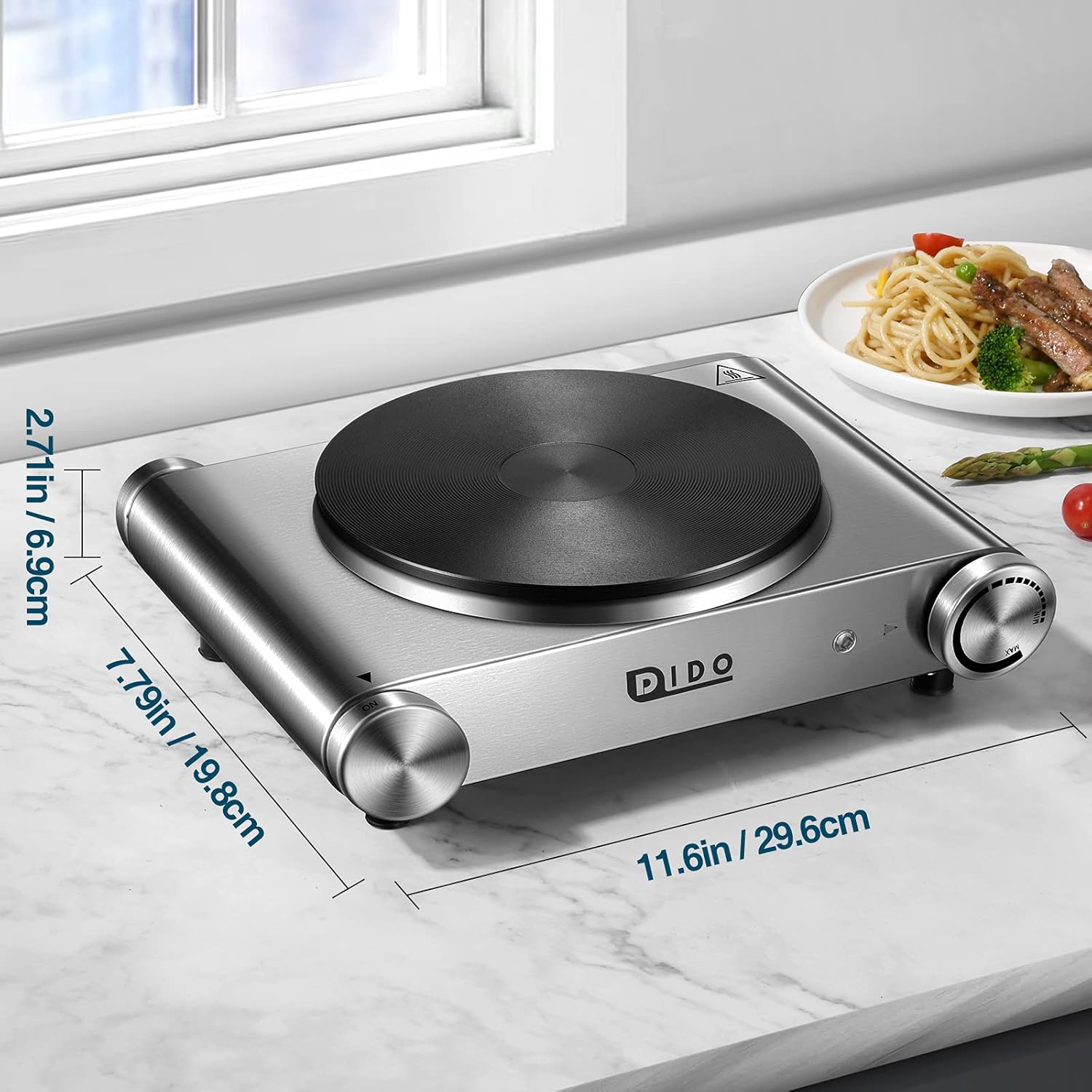 DIDO 1800W Hot Plate, Portable Electric Stove Countertop Cast-Iron Double Burner with Adjustable Temperature& Anti-Slip Feet, Stainless Steel Cooktop for Home/Camp/RV, Compatible for All Cookwares