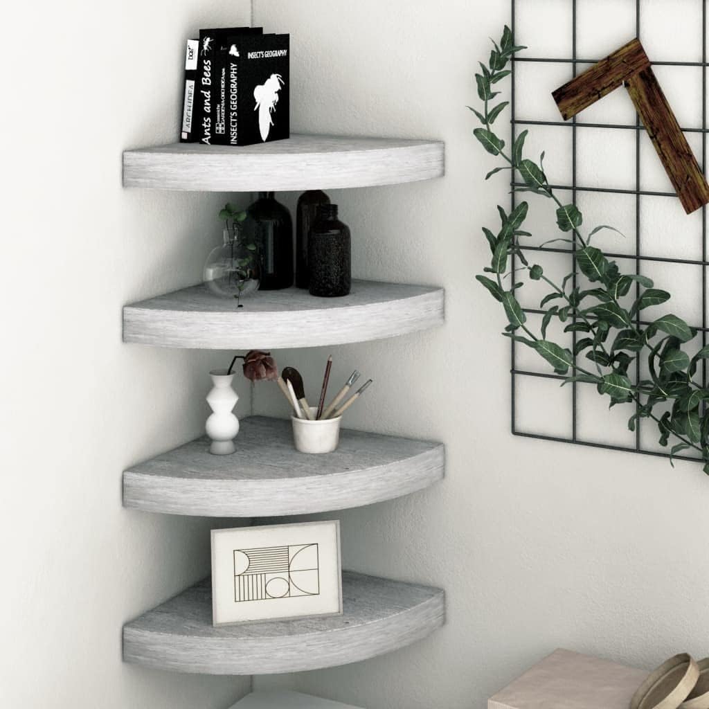Modern Style Floating Wall Shelves, 4 pcs MDF Corner Display Shelf Set, Decor Wall Mounted Rack Units for Bathroom Kitchen Living Room 13.8" x 13.8" x 1.5"