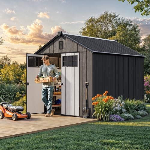 YITAHOME 8x6.2FT Outdoor Storage Shed w/o Floor, All-Weather Plastic Shed with Lockable Doors, Window & Vents, Plastic Tool Shed for Backyard, Patio, Poolside, Lawn, Gray